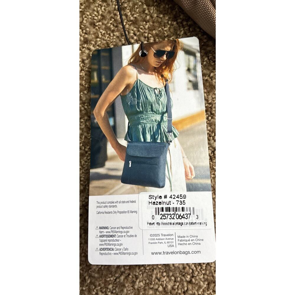 Travelon 5 Point Anti-Theft Security System Tan Classic Mini Shoulder Crossbody - Picture 10 of 11